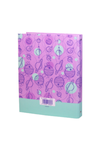 Classeur A4 Purple rigide 4 anneaux motif astronomie système solaire mauve et turquoise