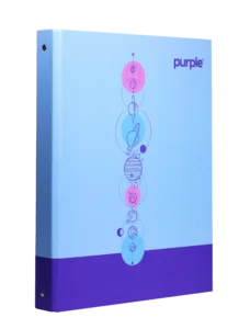 Classeur A4 Purple rigide 4 anneaux motif astronomie système solaire mauve et turquoise