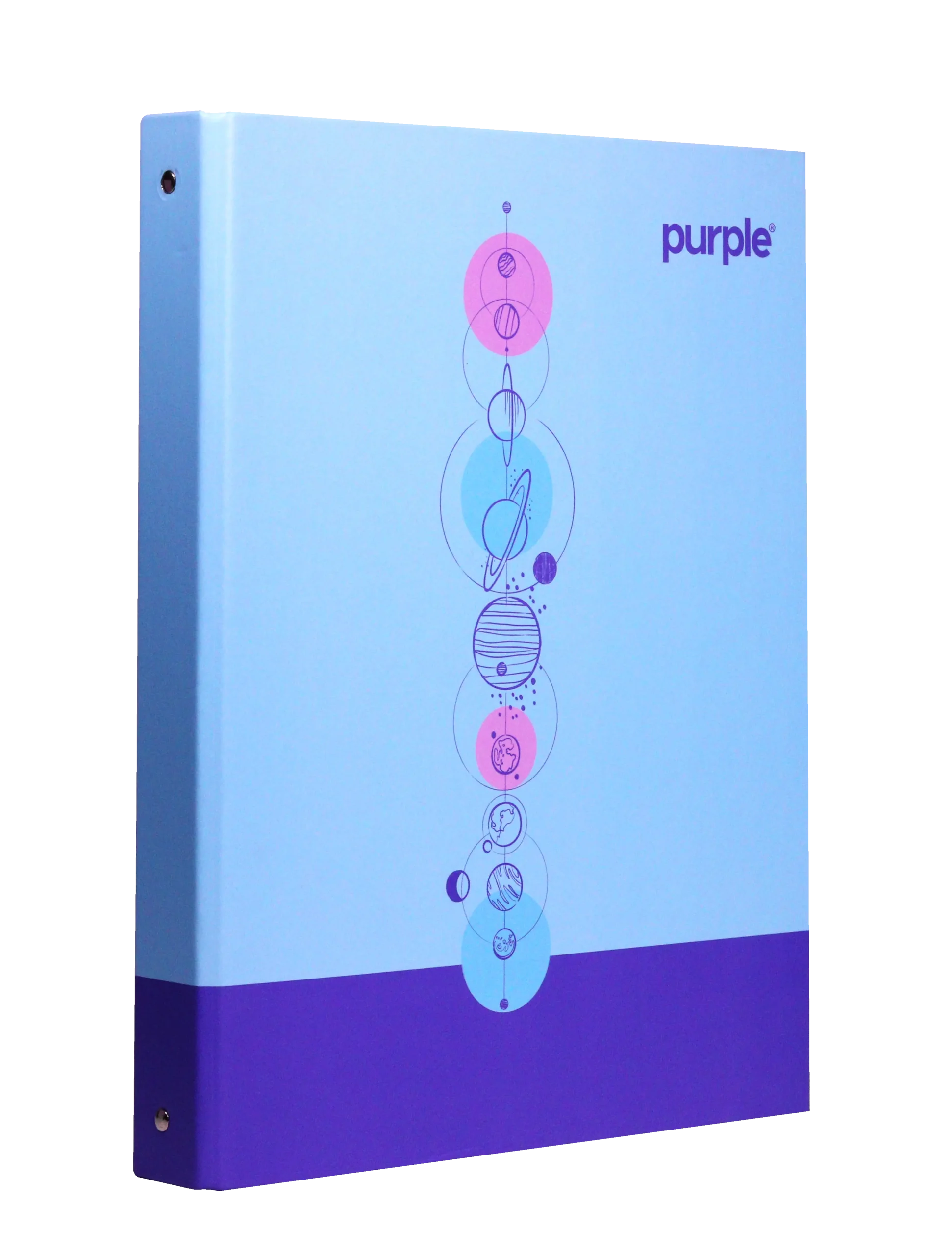 Classeur A4 Purple rigide 4 anneaux motif astronomie système solaire mauve et turquoise