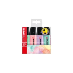 Marqueurs fluo 4 couleurs Stabilo – Couleurs pastels éclatantes