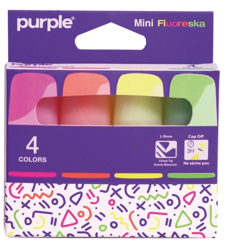 Étui de 4 surligneurs mini Fluoreska pour notes et documents colorés