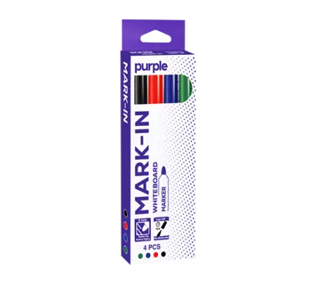 Pack de 4 marqueurs ardoise Mark-In couleurs assorties pour tableaux blancs
